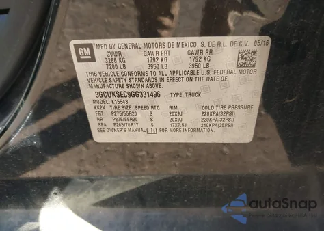 2016 Chevrolet Silverado 1500 1Lz из США, поврежденный, VIN 3GCUKSEC9GG331496